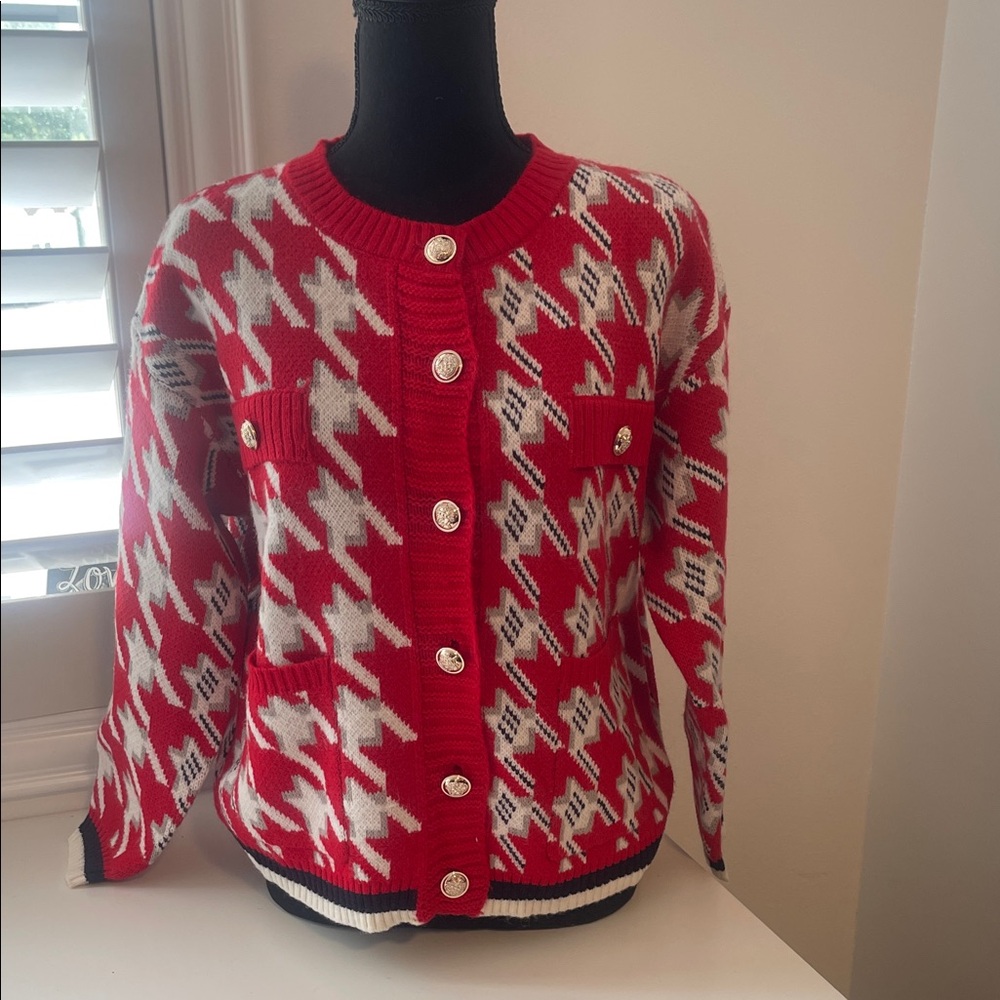 Chic Red and White Women's Cardigan